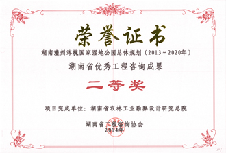 2014年度湖南省優(yōu)秀工程咨詢成果二等獎
