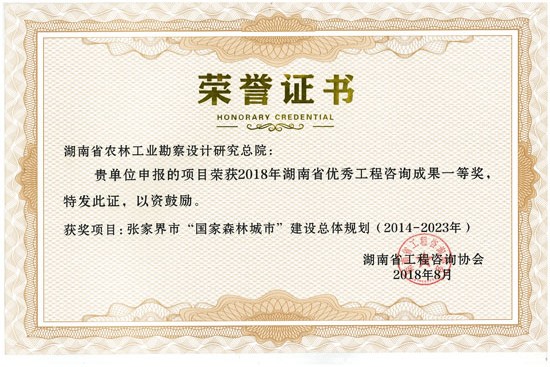 2018年度湖南省優秀工程咨詢成果一等獎