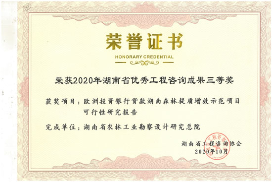 2020年湖南省優秀工程咨詢三等獎