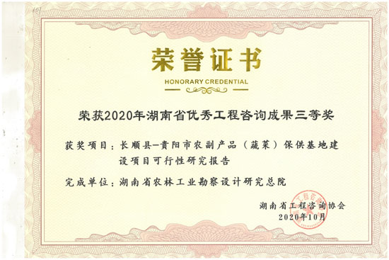 2020年湖南省優秀工程咨詢三等獎