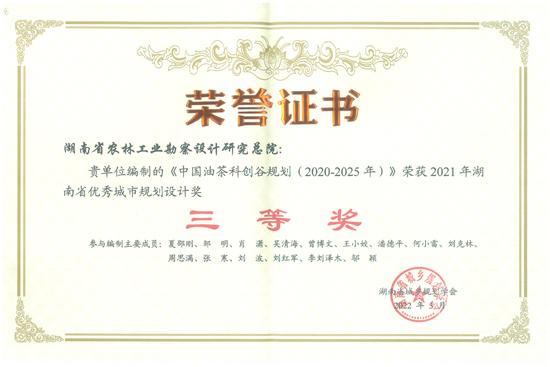 2021年度湖南省優(yōu)秀城市規(guī)劃設(shè)計(jì)三等獎(jiǎng)